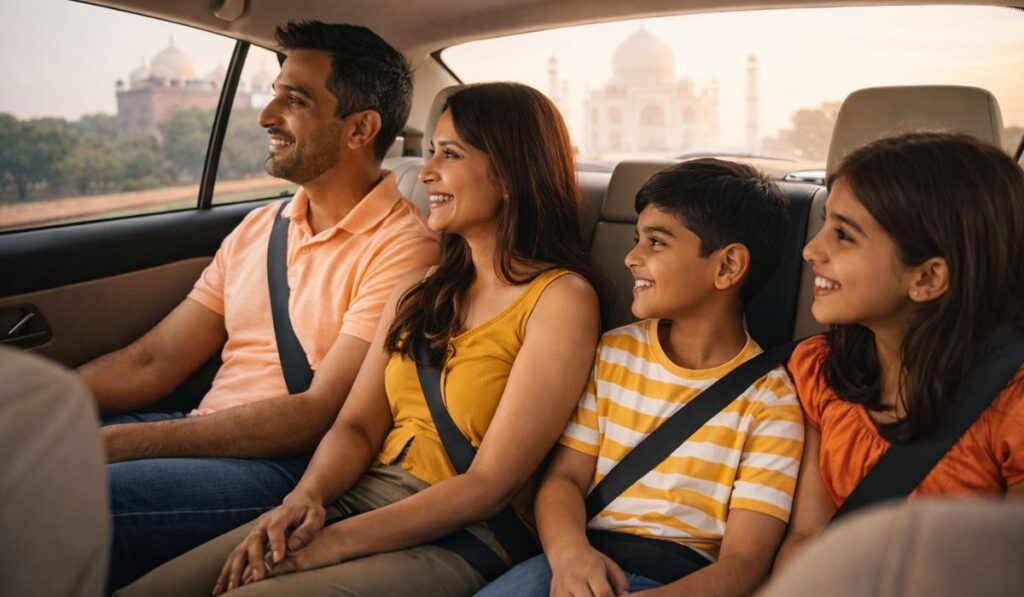 Comfortable cab interior for Agra sightseeing and car hire service.