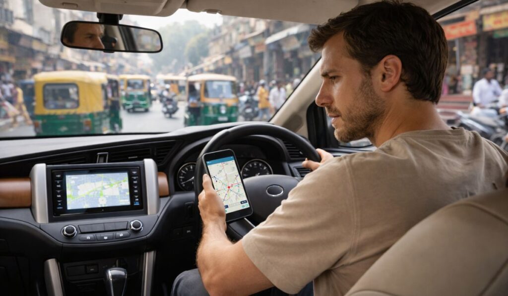Self drive car in Agra with traffic and navigation challenges for tourists